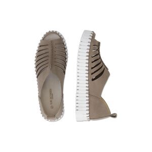 Ilse Jacobsen Taupe Cutout Slip-On Flats with White Platform